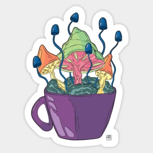 Coffee Cup Mushrooms Sticker